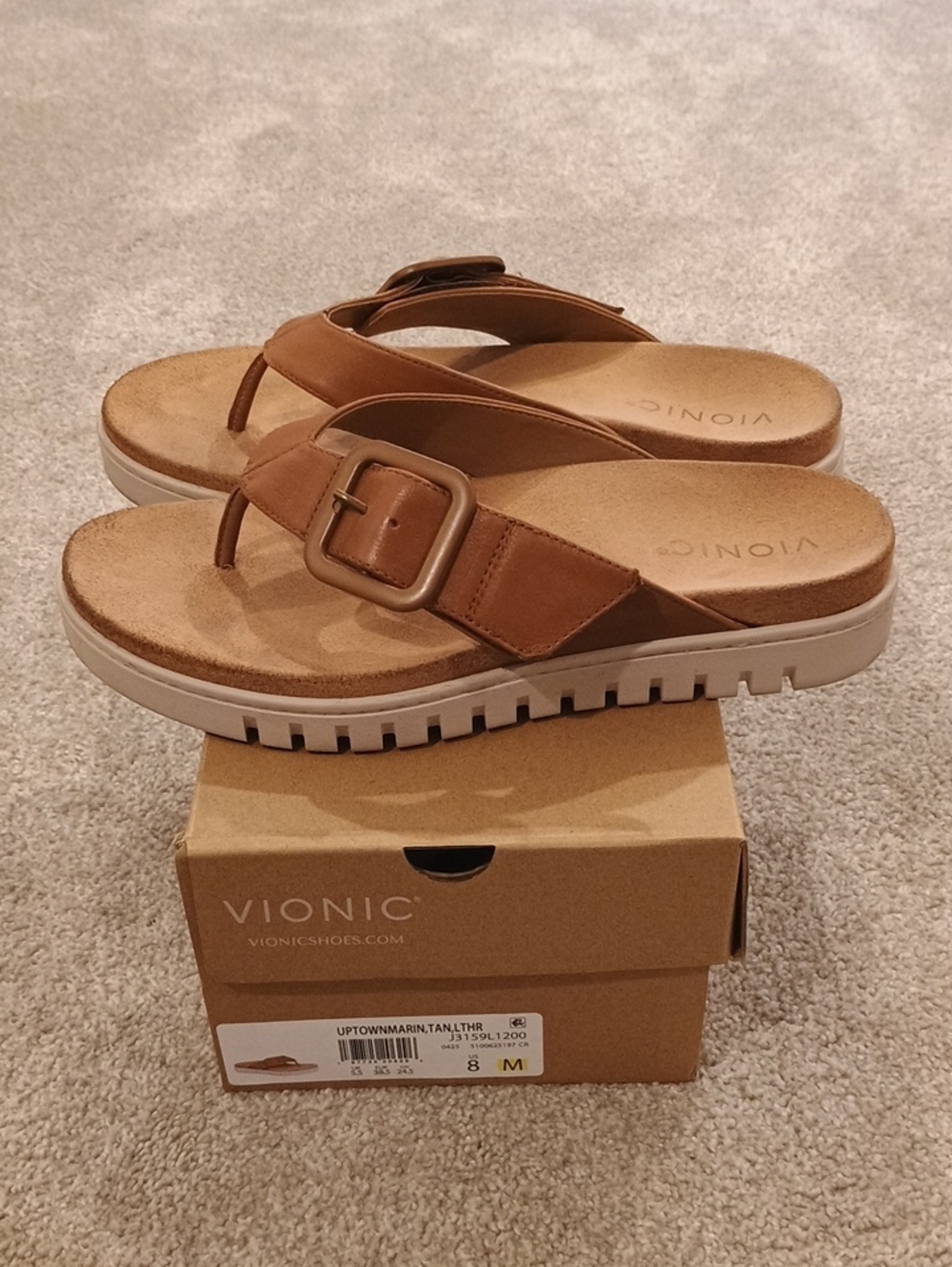 Vionic Women's Uptown Marin Tan Leather Platform Sandals